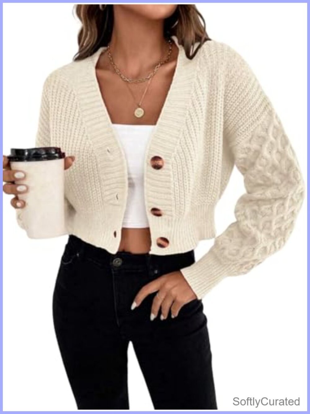 Cable Knit Button Down Drop Shoulder Chunky Sweater Cardigan
